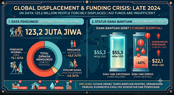 PBB: 123,2 Juta Jiwa Terpaksa Mengungsi hingga Akhir 2024, Dana Bantuan Seret